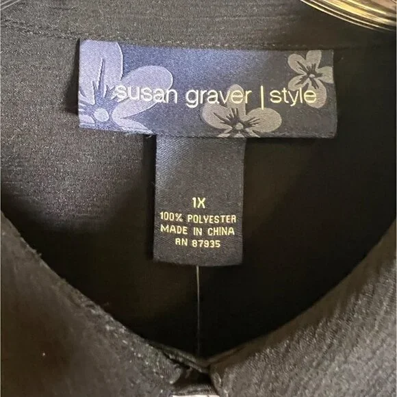 NWT Susan Graver Women's Black Crinkle Peachskin Big Shirt Size 1X - Picture 10 of 12